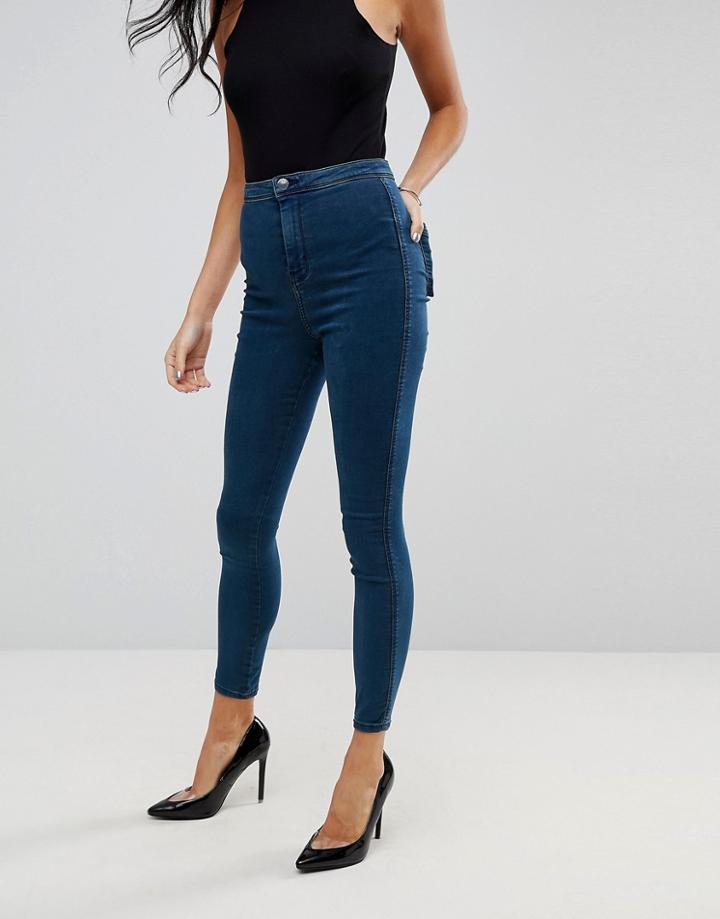 Asos Rivington High Waist Denim Jeggings In Delyth Green Cast - Blue