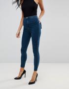 Asos Rivington High Waist Denim Jeggings In Delyth Green Cast - Blue