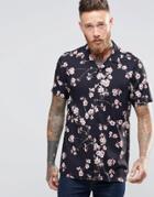 Asos Hawaiian Shirt In Viscose In Regular Fit - Black
