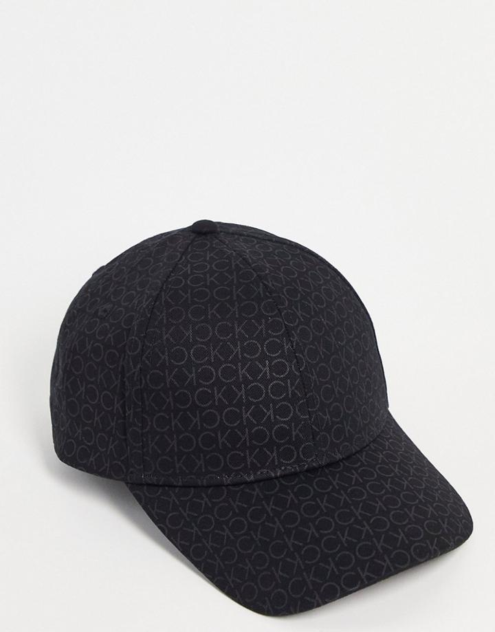 Calvin Klein All Over Monogram Cap In Black