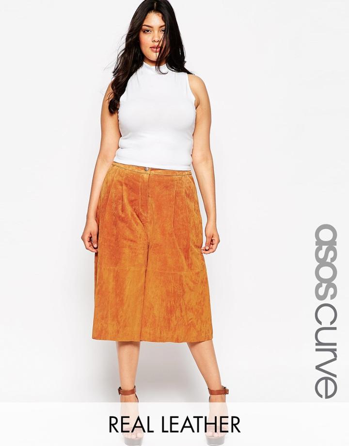 Asos Curve Premium Culottes In Suede - Brown