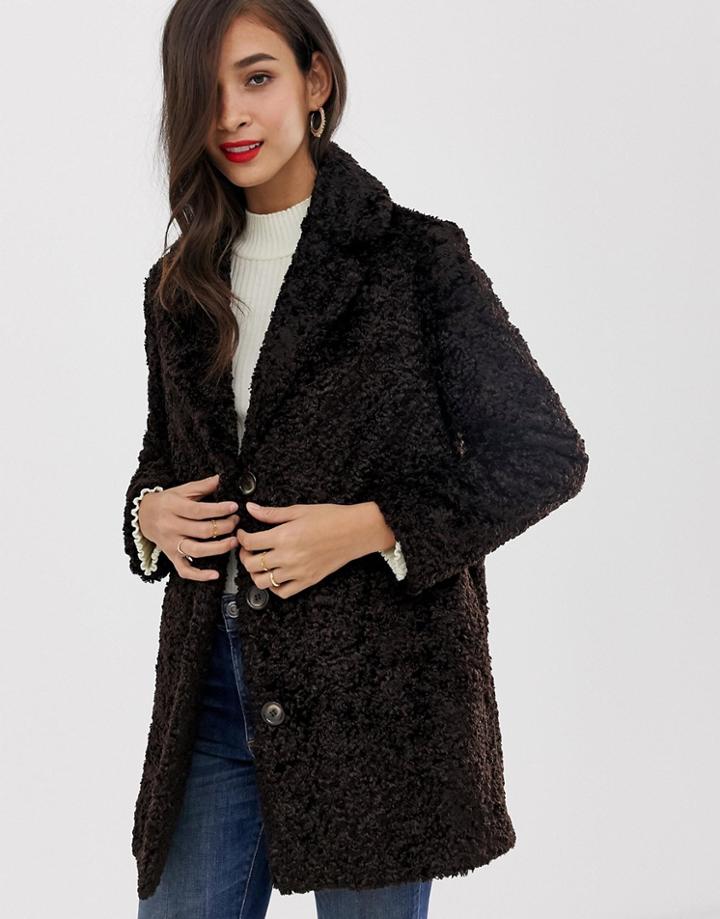 Helene Berman Curly Faux Fur Coat-navy