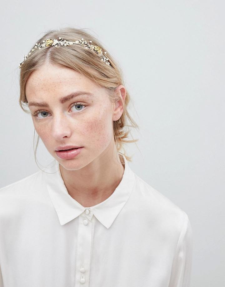 Asos Design Pretty Pearl & Flower Headband - Gold