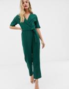 Asos Design Wrap Jumpsuit With Self Belt - Green