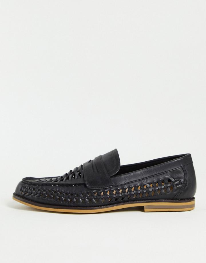 Topman Black Weave Morgan Saddle Loafers