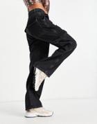 Asos Design Cotton Blend Low Rise 'relaxed' Dad Jeans With Patch Pockets In Washed Black