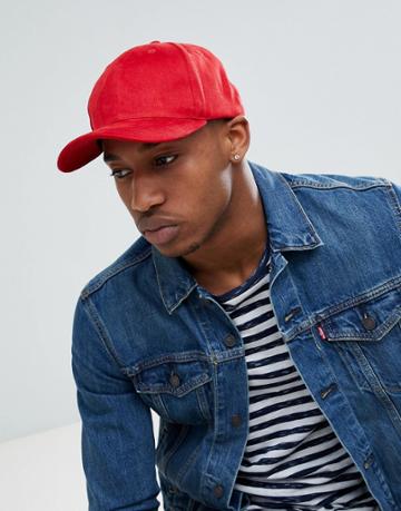 Brave Soul Suedette Baseball Cap In Red - Red