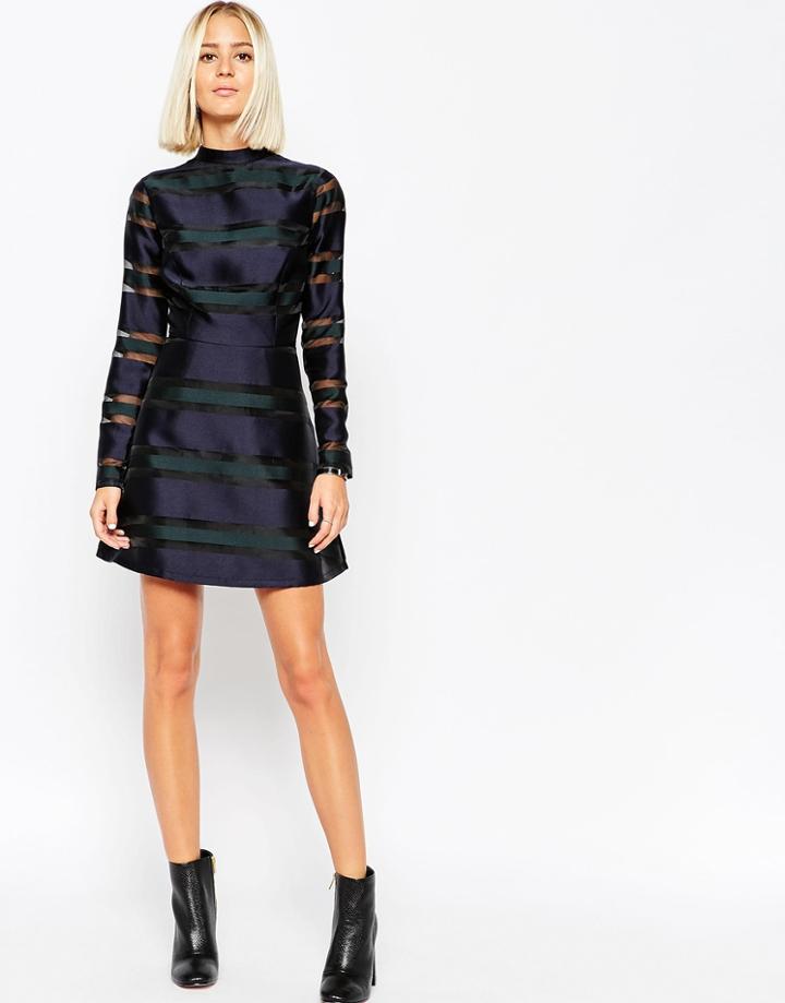 Asos White Mini Dress In Stripe Organza - Multi