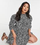 Simply Be Tiered Smock Dress In Black Leopard Print-multi