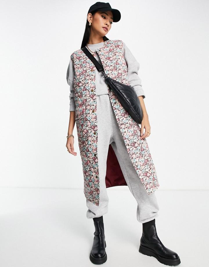 Y.a.s. Tulia Long Floral Quited Vest In Multi