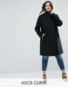 Asos Curve Smart Slim Coat With Funnel Neck - Black