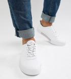 Asos Design Wide Fit Lace Up Plimsolls In White With Navy And Red Detailing - White