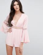 Love & Other Things V Neck Bell Sleeve Shift Romper - Pink