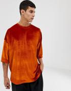 Asos Design Oversized T-shirt With Half Sleeve In Rust Velour - Orange