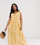 Asos Design Curve Button Through Smock Maxi Dress In Stripe-multi
