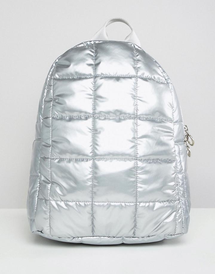 Asos Design Quilted Metallic Backpack - Silver