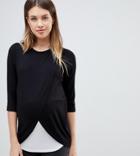 Asos Design Maternity Nursing Top With Wrap Overlay And Long Sleeve - Multi