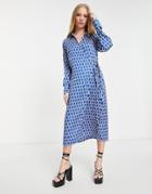 Object Printed Satin Wrap Dress In Blue - Part Of A Set