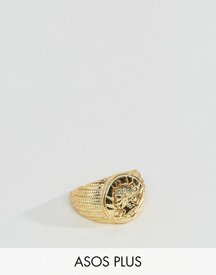 Asos Plus Gold Plated Sovereign Ring - Gold