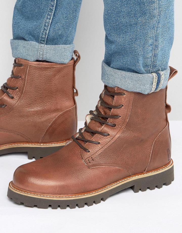 Shoe The Bear Walker Warm Leather Lace Up Boots - Brown