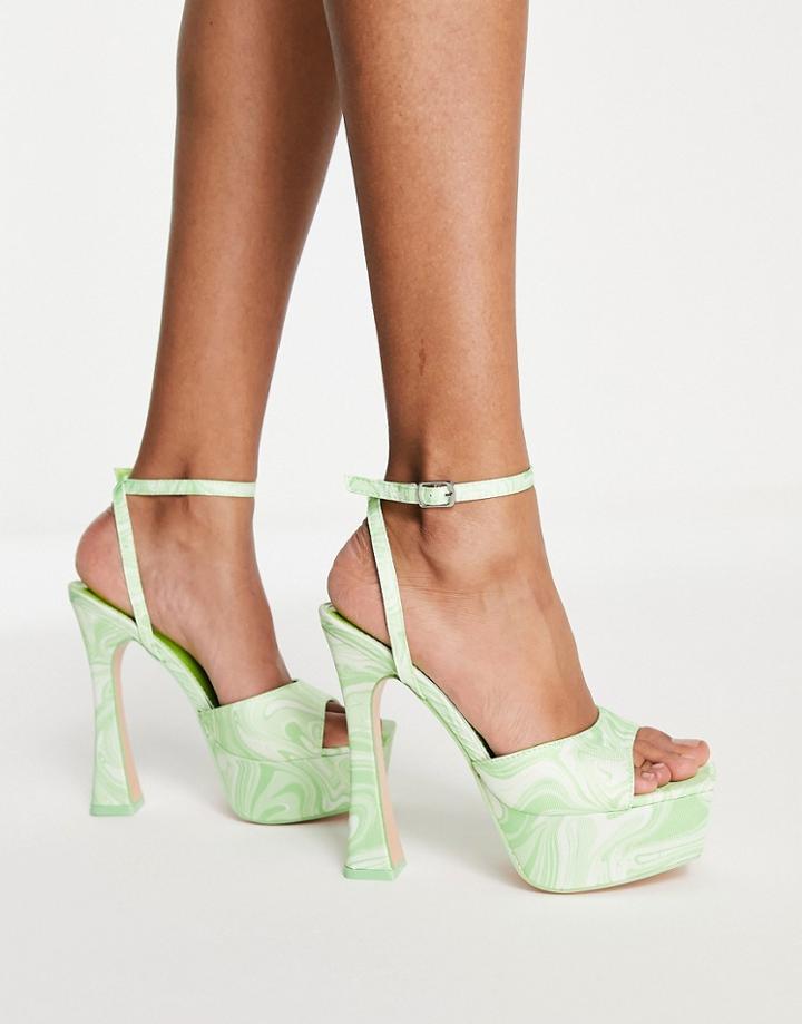 Public Desire Truce Platform High Heel Sandals In Lime Swirl Print-green