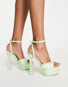 Public Desire Truce Platform High Heel Sandals In Lime Swirl Print-green