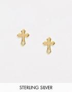 Designb Gold Plated Cross Stud Earrings In Sterling Silver