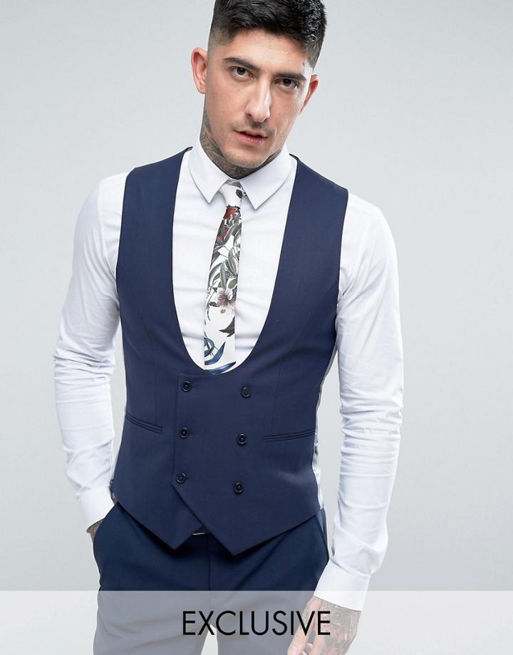 Noose & Monkey Super Skinny Suit Vest - Navy