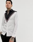 Asos Design Stretch Regular Cut & Sew Poplin Shirt With Tape Detail - White