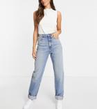 Asos Design Tall High Waist 'slouchy' Mom Jeans In Stonewash-blues