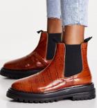 Asos Design Wide Fit Appreciate Leather Chelsea Boots In Tan Croc-brown
