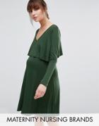 Bluebelle Maternity Nursing Long Sleeve Double Layer Dress - Green