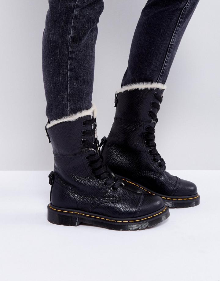 Dr Martens Aimilita Faux Fur 9 Eye Boots - Black