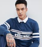Ellesse Long Sleeve Polo Shirt With Logo Panel In Navy - Navy