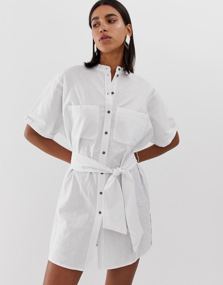 Pieces Button Through Cotton Dress - White