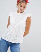 Jdy Lace Frill Shoulder Blouse - White