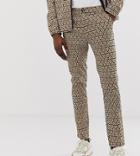 Asos Design Tall Skinny Cropped Pants In Geo Print-gold