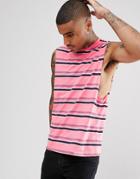 Asos Stripe Sleeveless T-shirt With Dropped Armhole - Pink