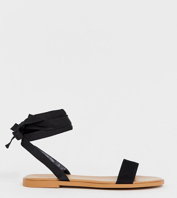 Asos Design Wide Fit Flawless Tie Leg Sandals - Black
