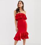 Chi Chi London Tall Jersey Midi Dress With Frill Detail In Red - Red
