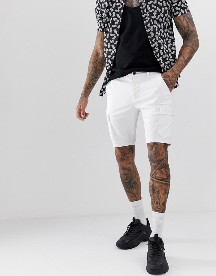 Asos Design Super Skinny Cargo Shorts In White