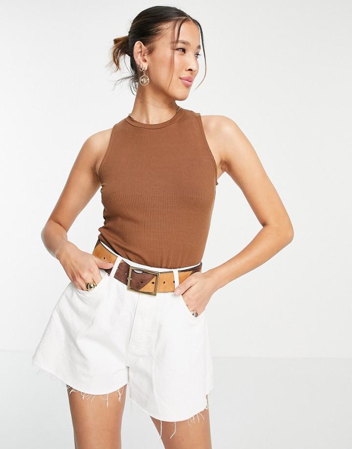 Object Ribbed Racer Tank In Brown