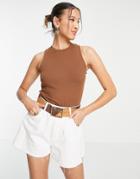 Object Ribbed Racer Tank In Brown