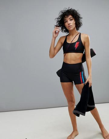 Poprageous Bowie Lightning Bolt High Waist Yoga Shorts - Black