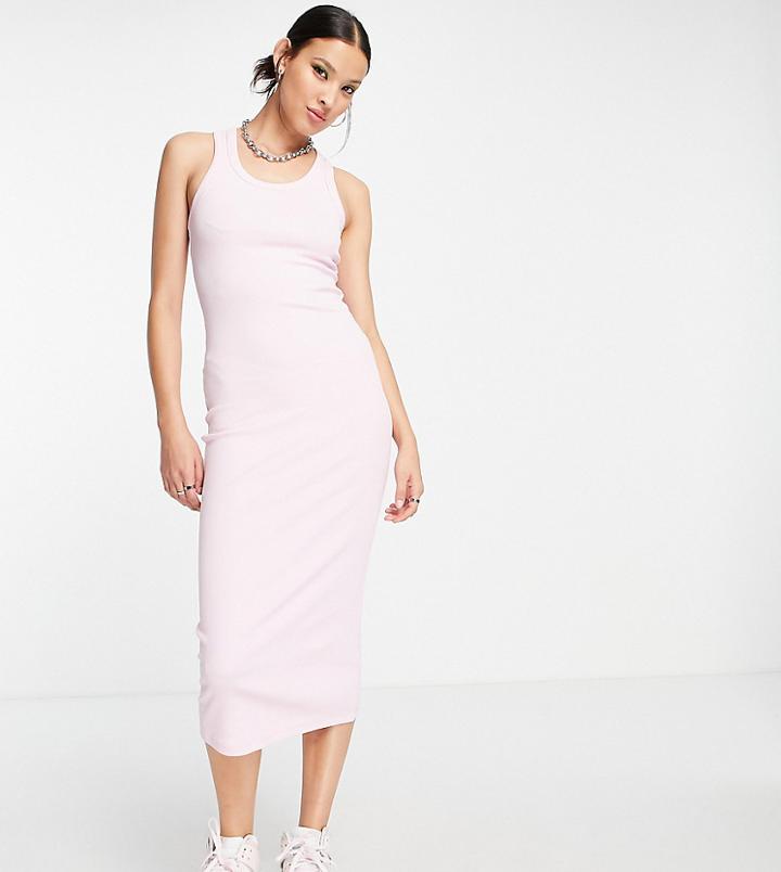 Collusion Ribbed Tank Top Midi Dress In Pink