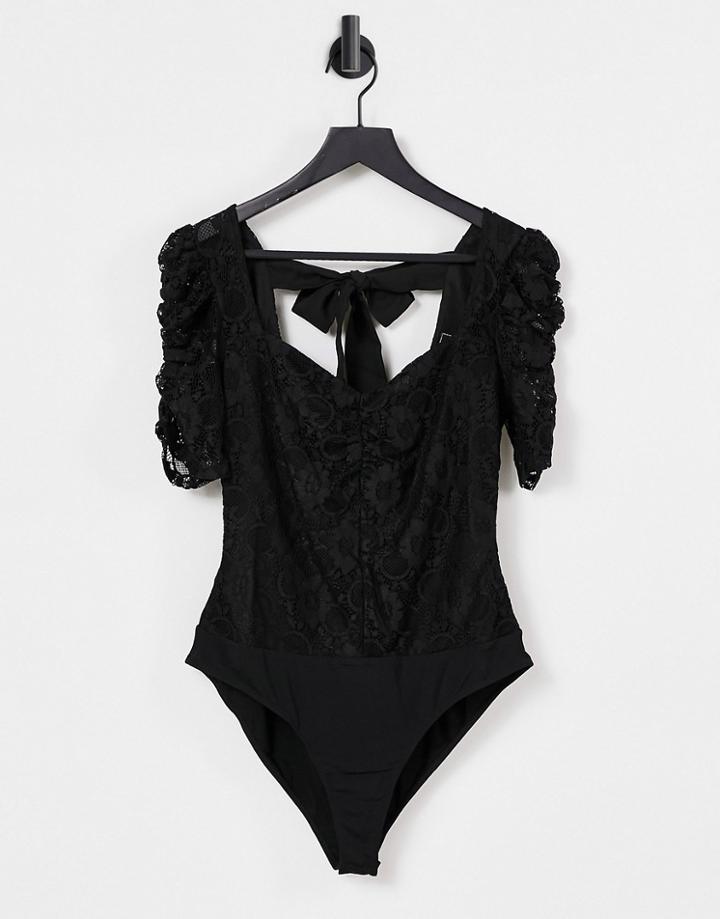 Lipsy Puff Sleeve Lace Top In Black