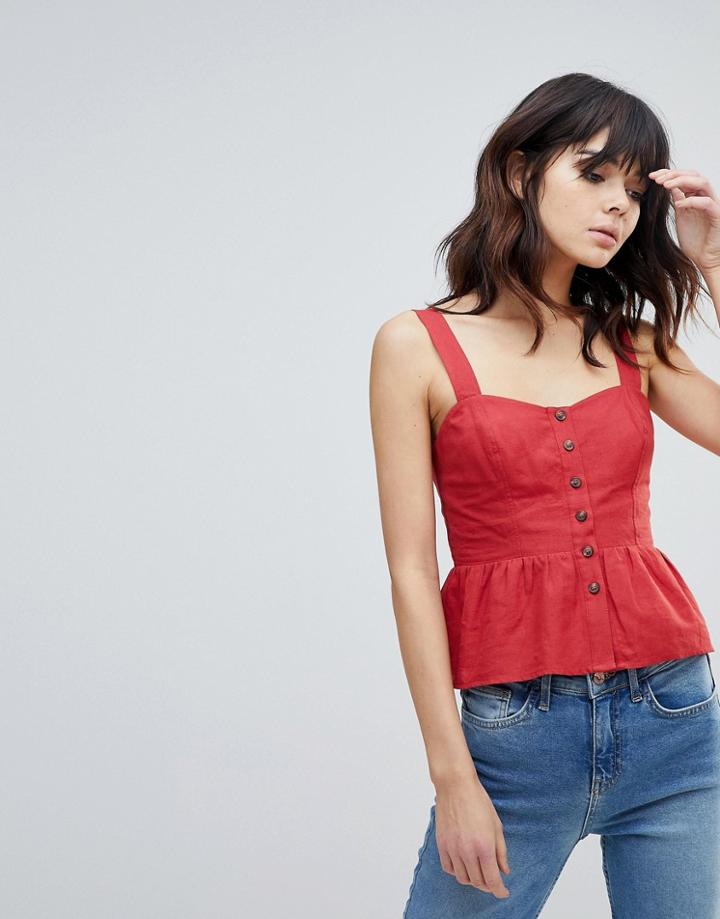 Asos Button Cami In Linen Look - Pink