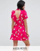 Asos Petite Mini Tea Dress With Open Back And Frill - Pink