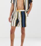 Asos Design Tall Two-piece Swim Shorts In Navy & Mustard Stripes In Mid Length - Multi