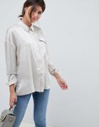 Asos Design Oversized Long Sleeve Shirt In Satin-cream